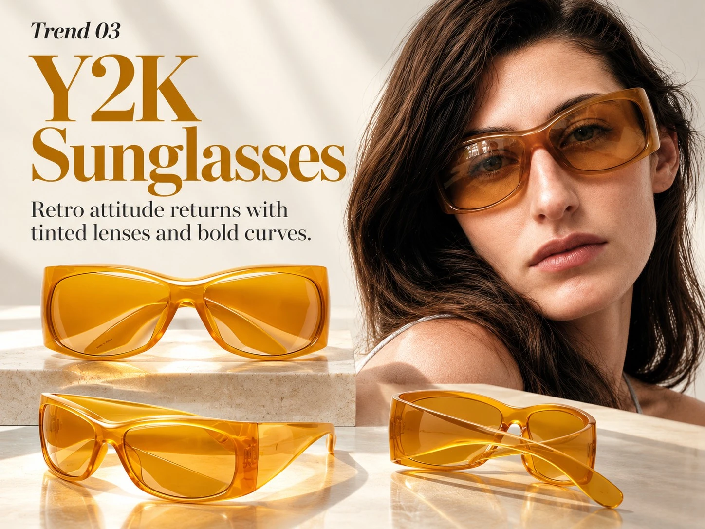 Y2K sunglasses featuring oversized translucent amber frames and yellow tinted lenses inspired by retro 2000s eyewear fashion. Y2K sunglasses featuring oversized translucent amber frames and yellow tinted lenses inspired by retro 2000s eyewear fashion.